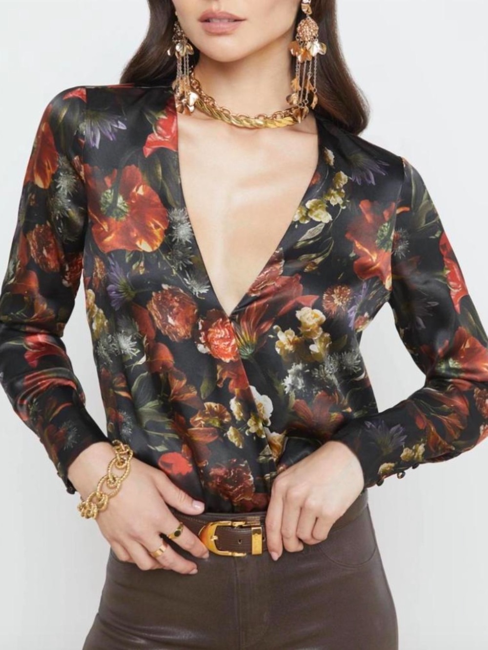 L'AGENCE blaze silk floral bodysuit